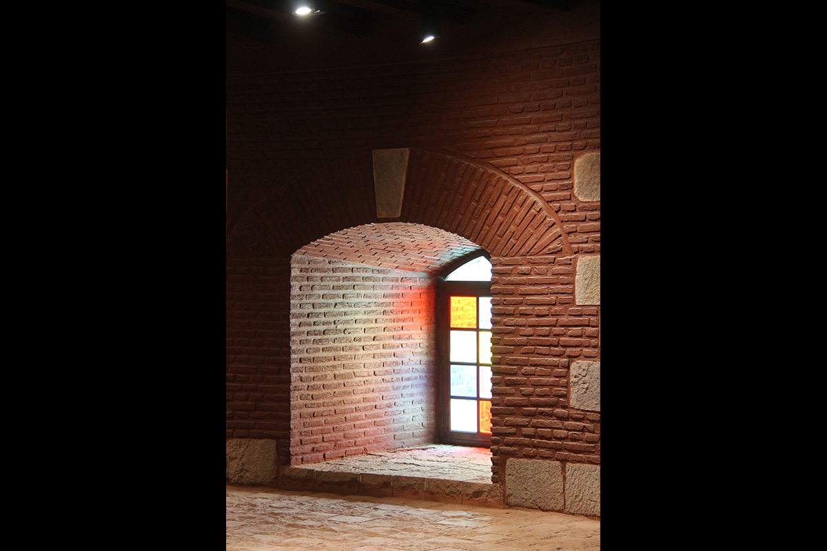 Width of Bastion wall visible and the stained glass window